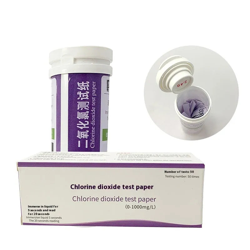 Chlorine dioxide test paper bottle containing 50 pieces for 0-1000mg/L water concentration detection