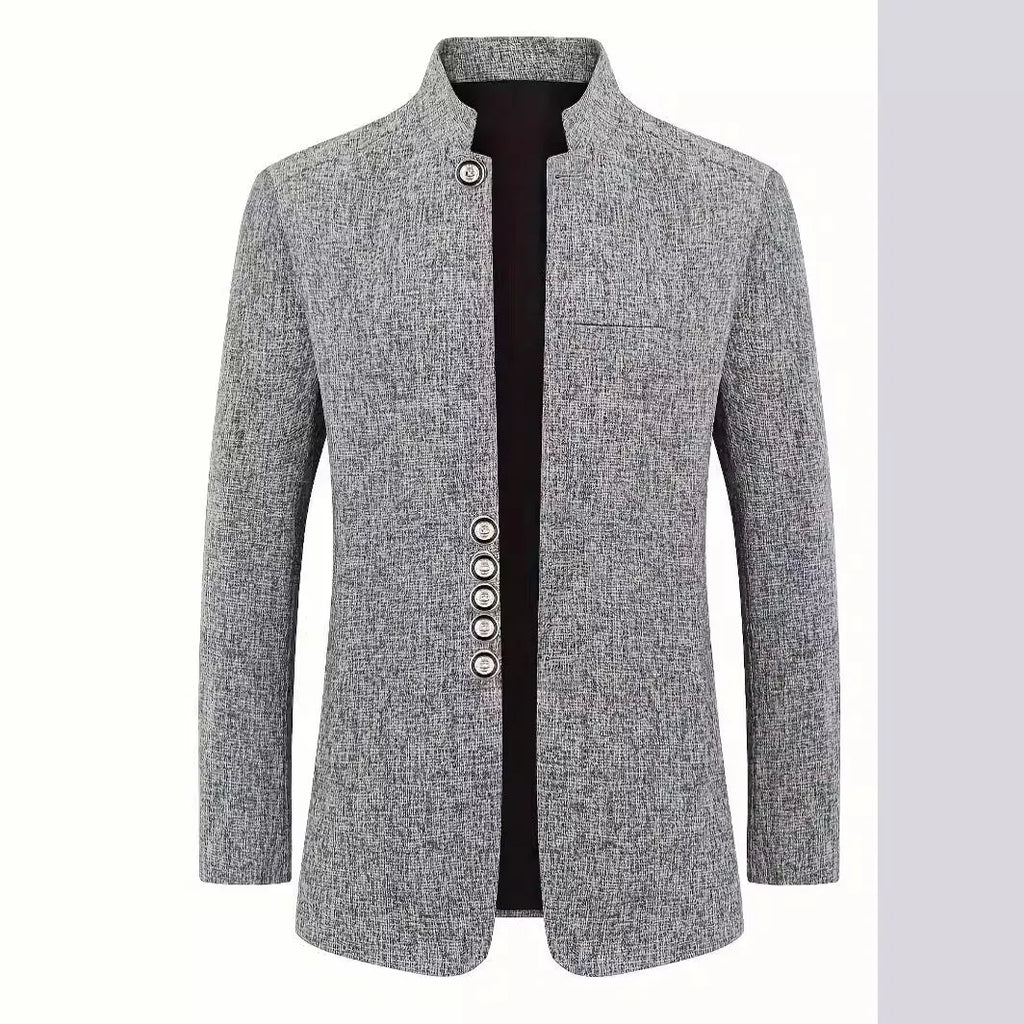 Men's solid colour cotton suit jacket loose fit blazer in black, gray, and navy blue