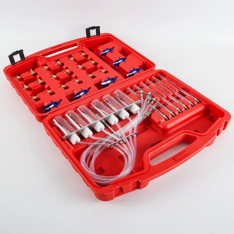 Brass fuel injection flow meter diagnostic tool for automotive fuel system testing
