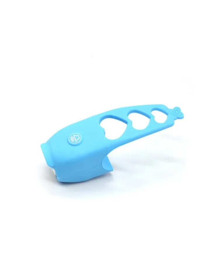 A plastic electronic bicycle horn in one of six colours, showing its compact shape for handlebar mounting.