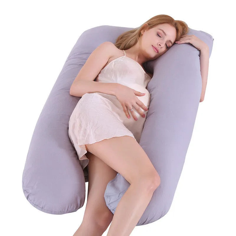 U-shaped pregnancy pillow in ice silk fabric, shown in grey colour.