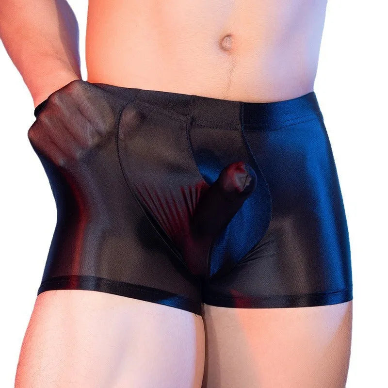 Men's seamless nylon boxer shorts in red with an elephant nose animal year print, showing mid waist fit.