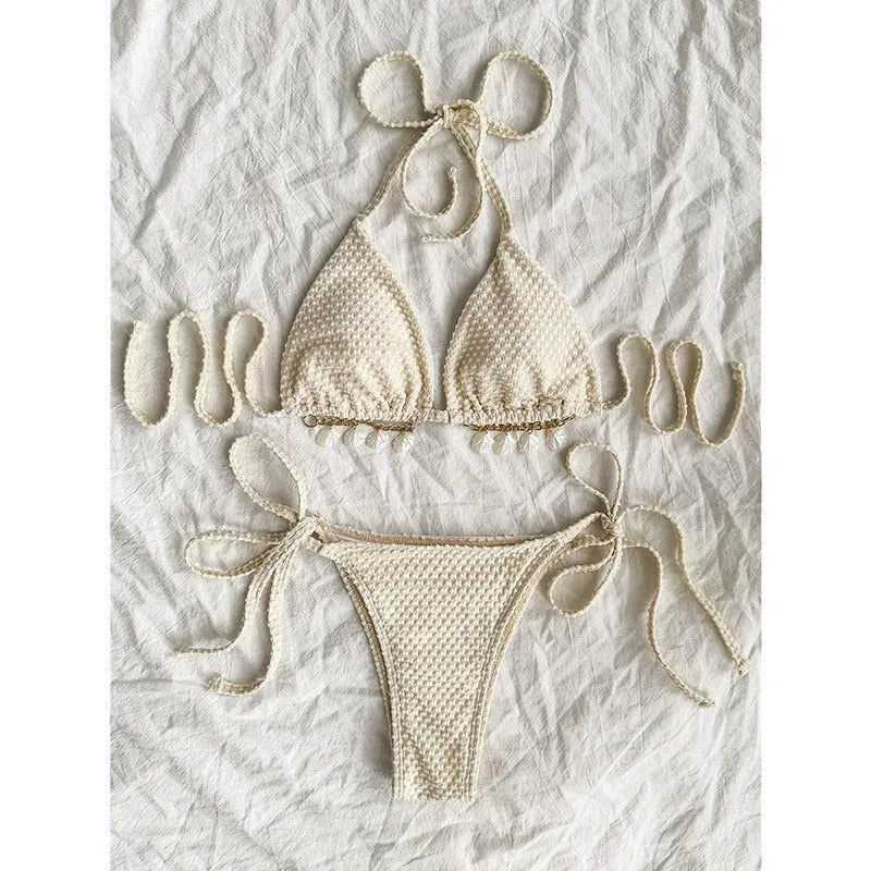 Women's halter lace-up bikini swimsuit in polyester fabric for beach wear