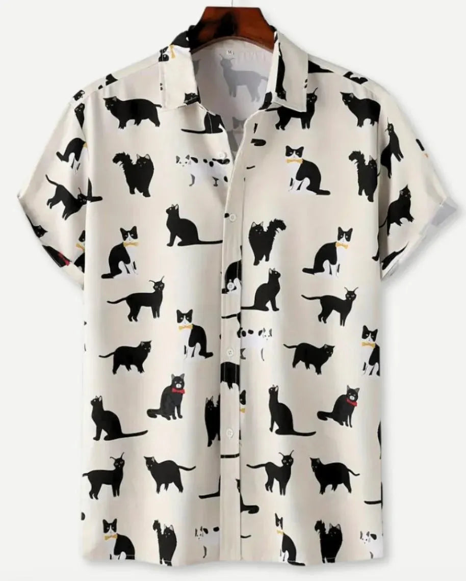 Hawaiian floral print short sleeve shirt with a lapel collar on a hanger.