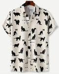 Hawaiian floral print short sleeve shirt with a lapel collar on a hanger.