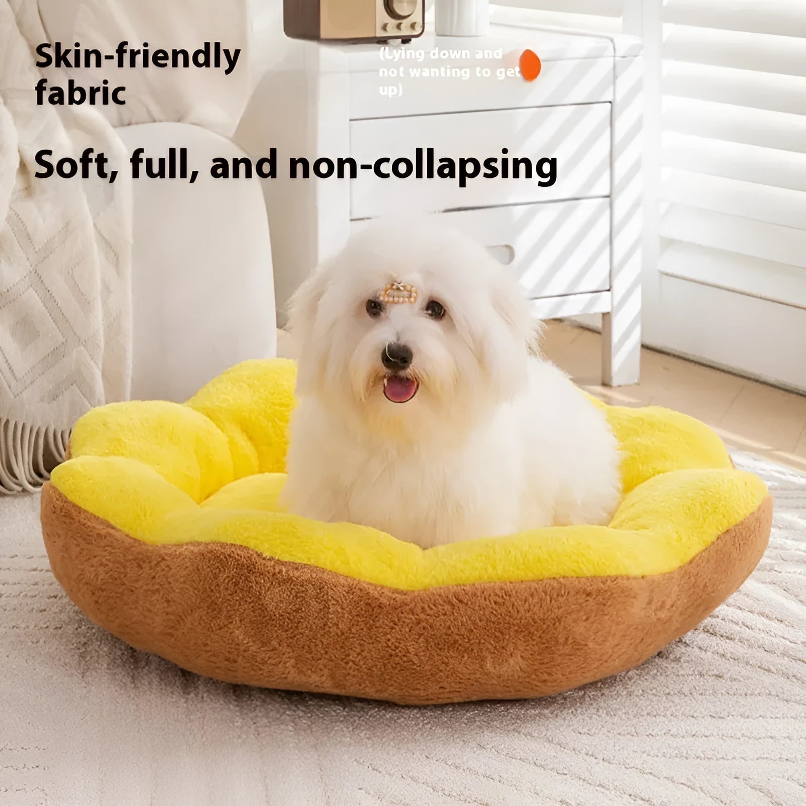 Round thick rabbit plush cat bed with a detachable cushion in grey black colour.