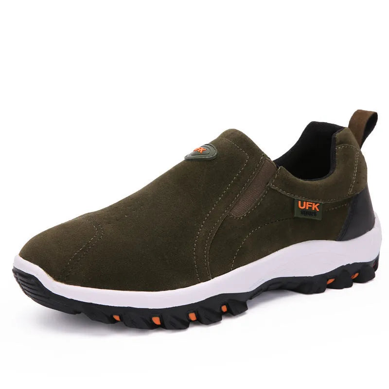 Frosted men's canvas mountaineering shoes with TPR sole and flat heel in black ZUODI label