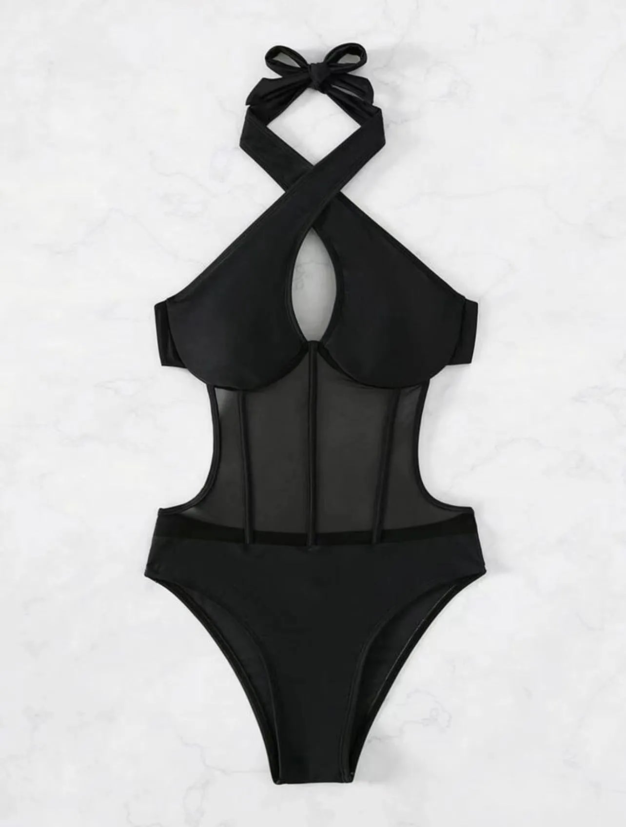 Ladies black one-piece swimsuit bikini with nylon spandex fabric for summer swimming