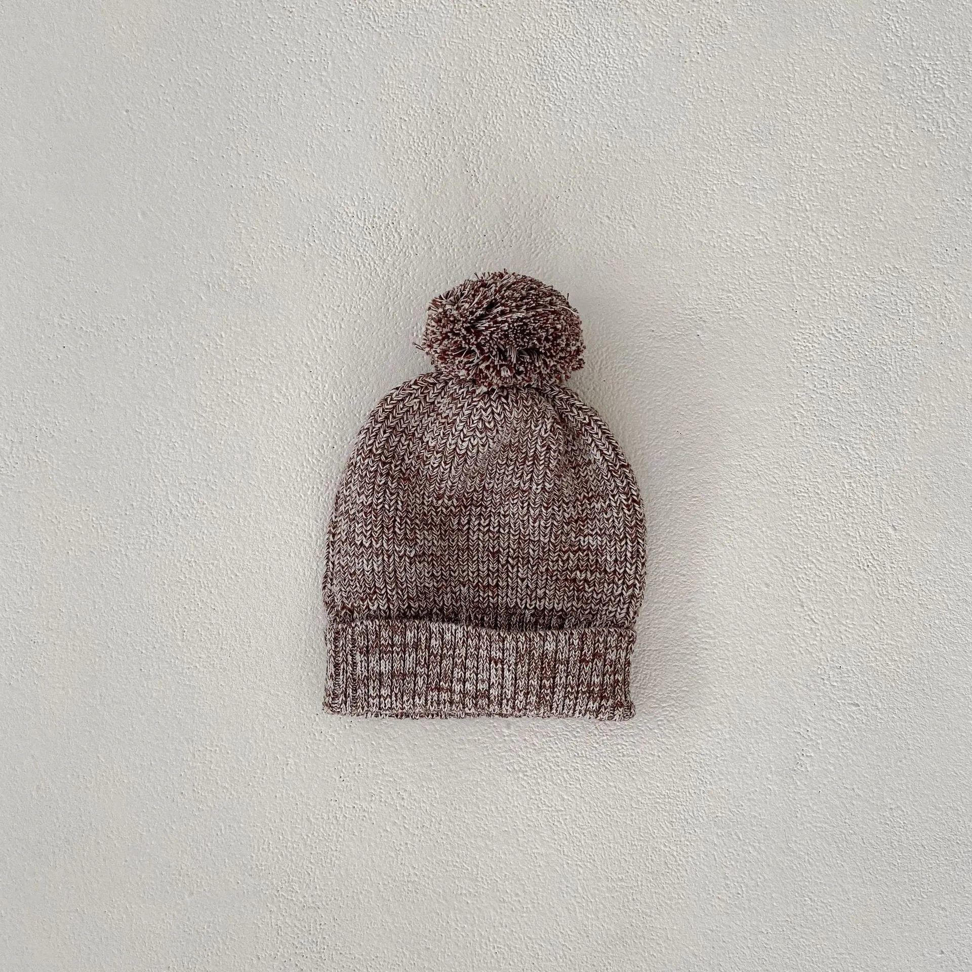 Dark brown baby girl knitted pullover set with matching shorts and fur-ball hat