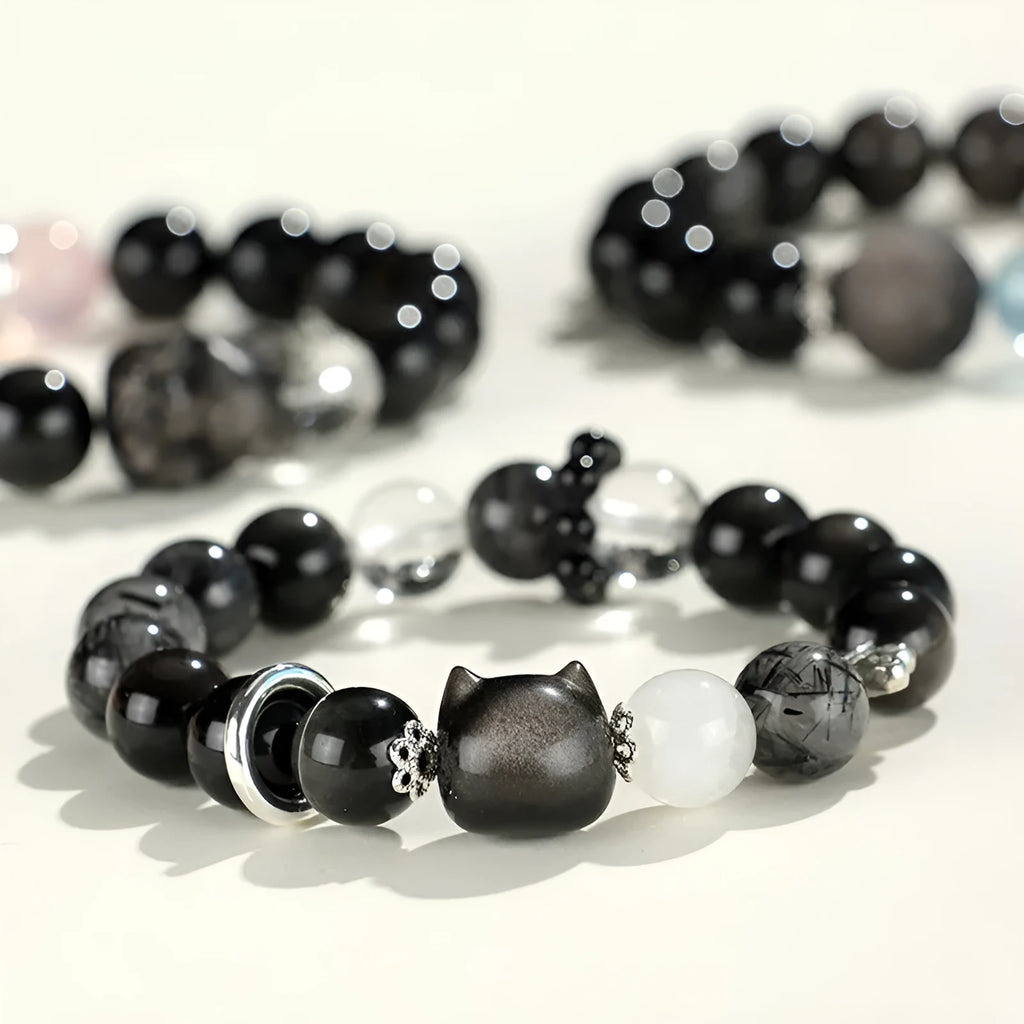 Silver stone fox crystal beaded bracelet with electroplated finish and diamond-shaped beads