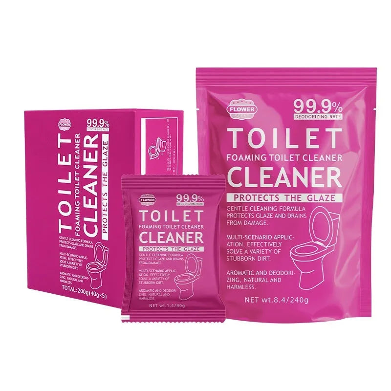 Toilet bubble powder effervescent cleaner in blue ocean or pink floral scent, 240g bag or 5x40g box.