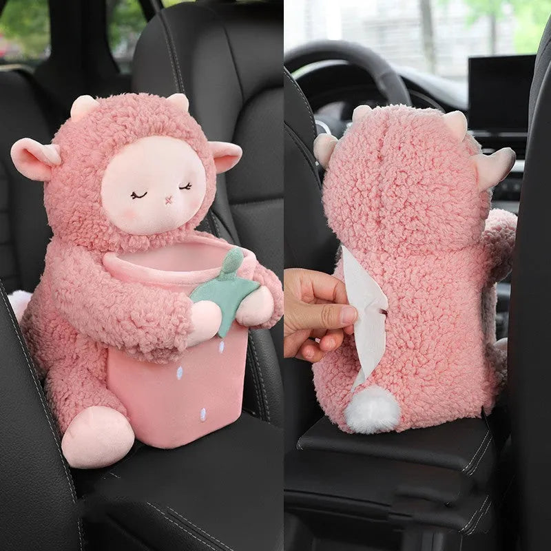 Plush car tissue box and rubbish bin two-in-one organiser for General Motors vehicles