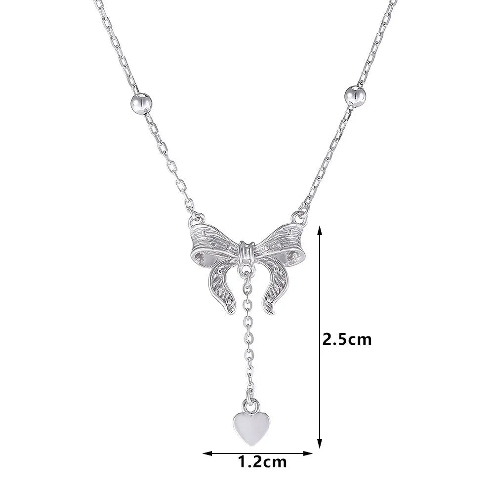 S925 silver necklace with butterfly and heart pendant on an adjustable O-ring chain