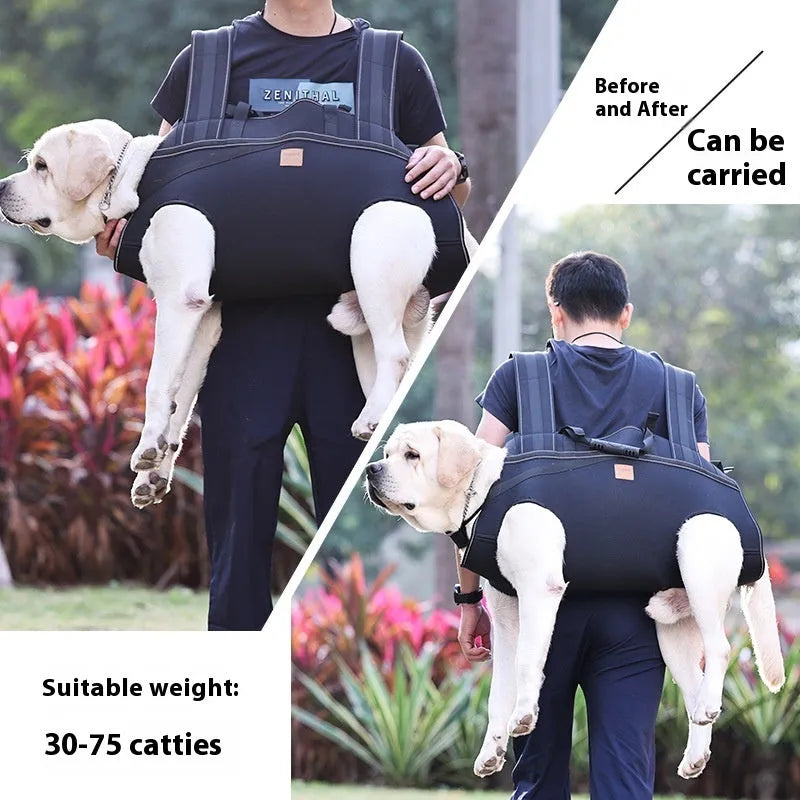 Black Oxford cloth dog backpack carrier for medium and large breeds in three size options