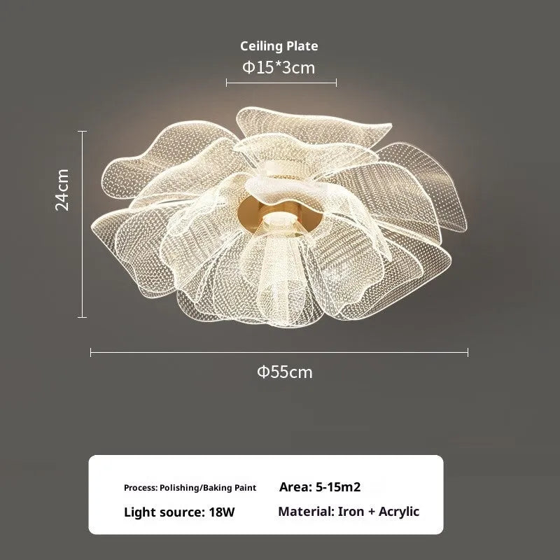 55cm flower acrylic ceiling light with iron body, 220V, offering white, warm, and tricolour light