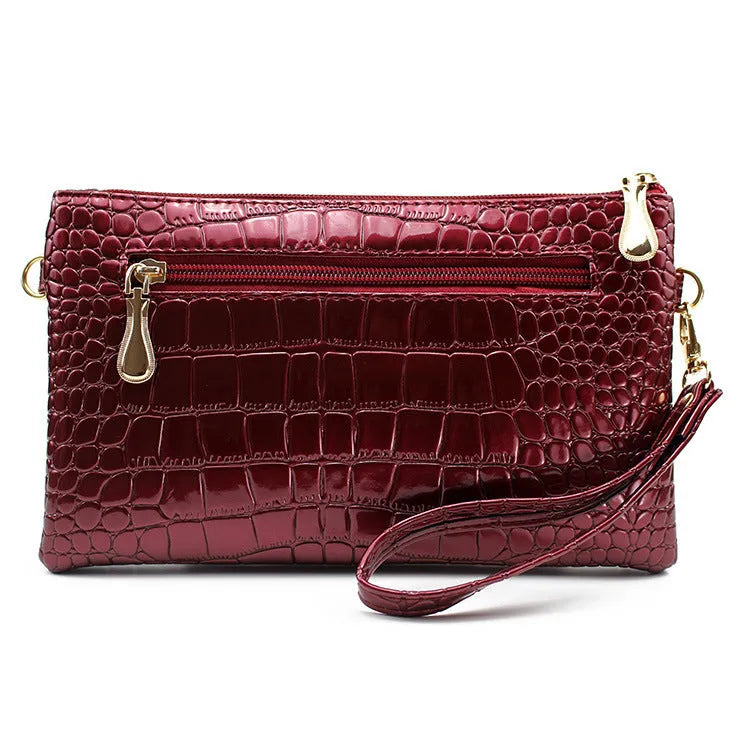 Women's black soft PU messenger bag with horizontal square shape showing dimensions