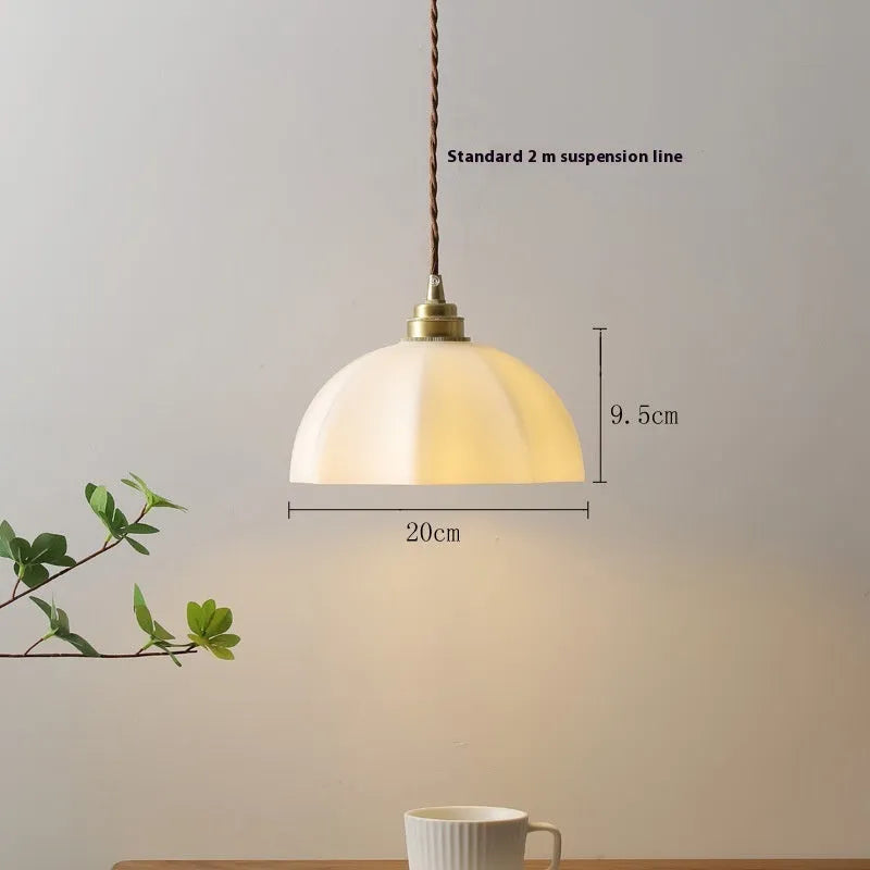 Brass Chinese-style droplight with copper glass lampshade for wall mounting