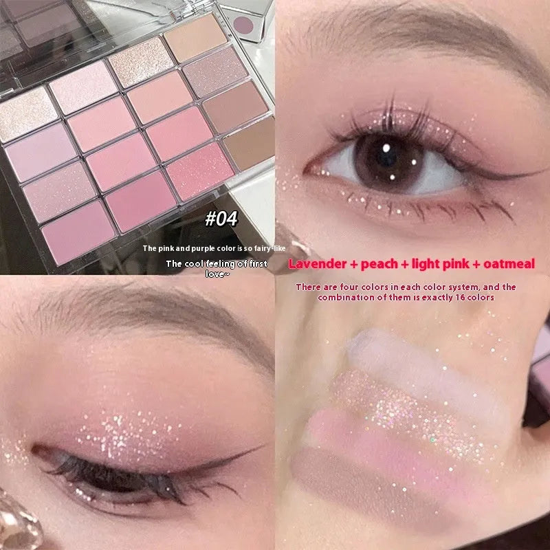 16 colour eye shadow palette with shimmer and matte finishes showing Crouching Silkworm design