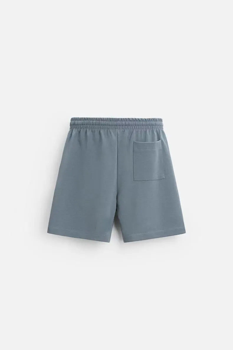 Loose double-sided texture polyester t-shirt and shorts set in blue colour