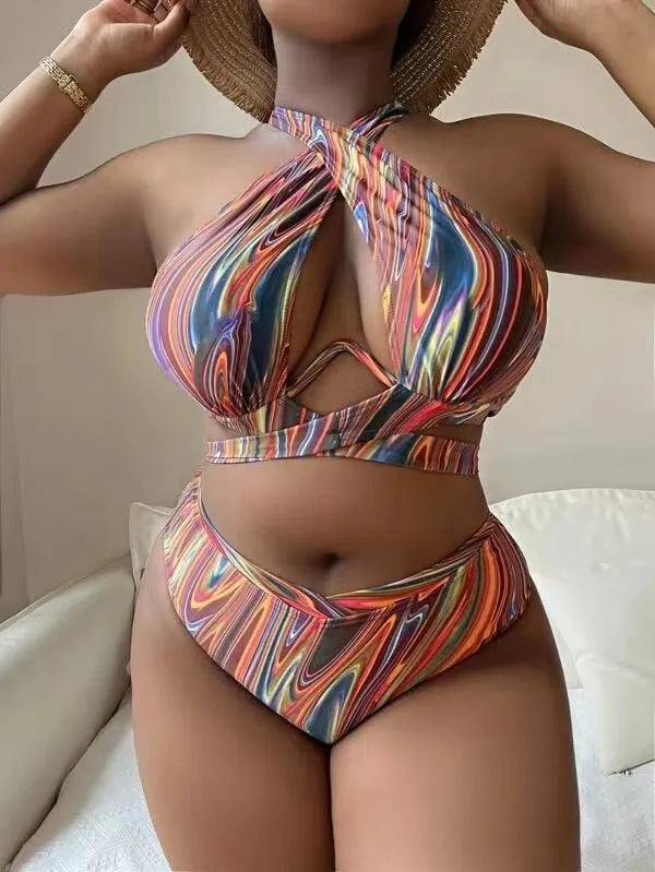 Women's plus size floral high waist bikini swimsuit in picture colour.
