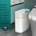 White automatic induction smart trash can with lid open, showing internal bin liner.