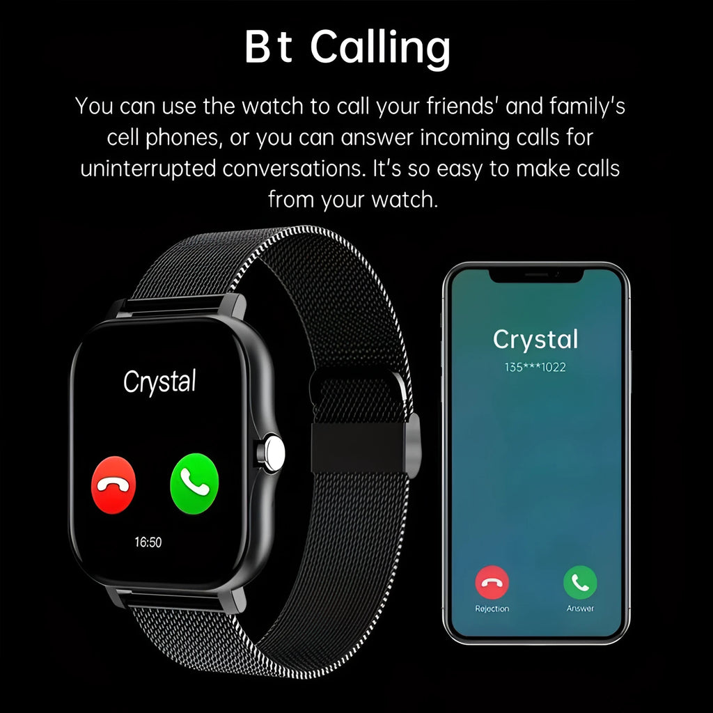 Smart watch with 1.44-inch touch screen display on a silicone strap, showing fitness metrics interface.