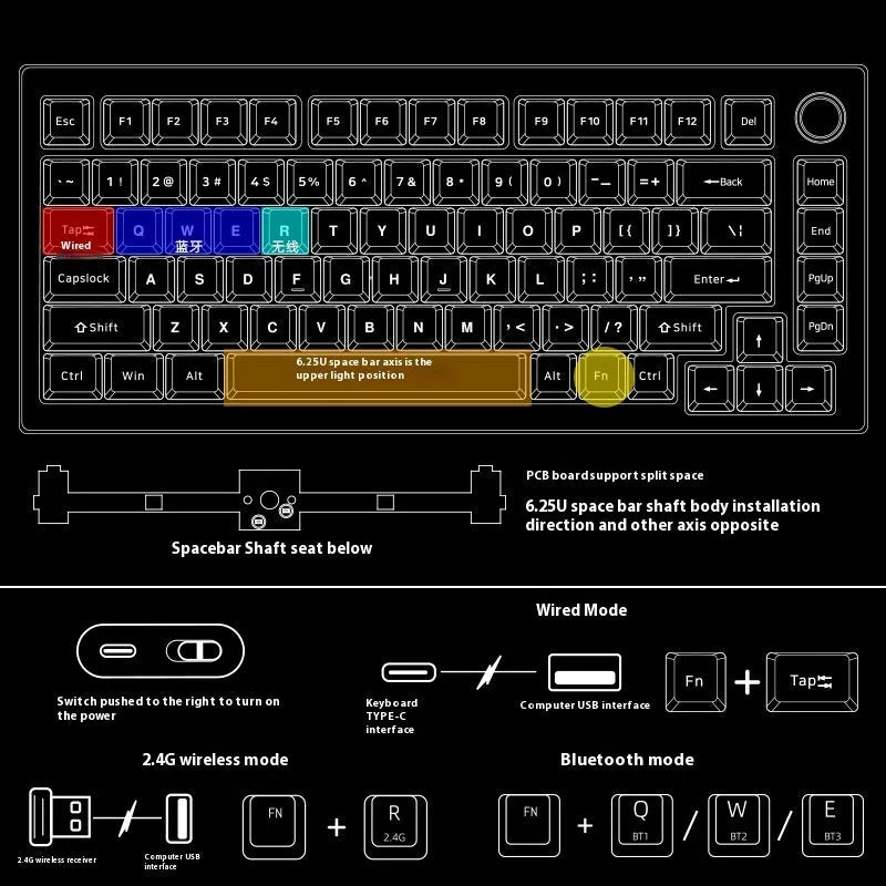 Heiji Snake aluminium mechanical keyboard kit in black with wireless connectivity options