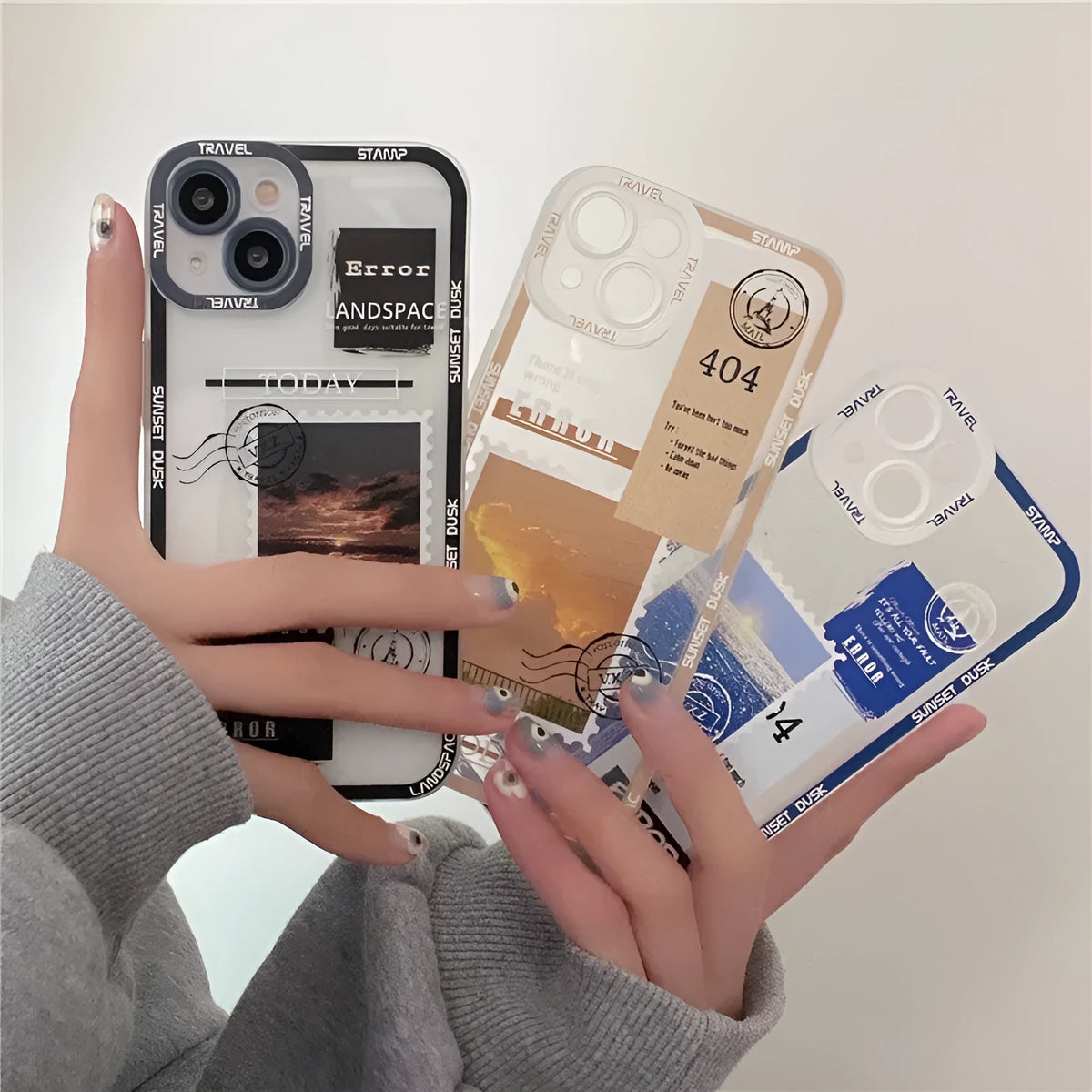 Creative stamp TPU phone case with angel eye design in orange, blue or black for iPhone models
