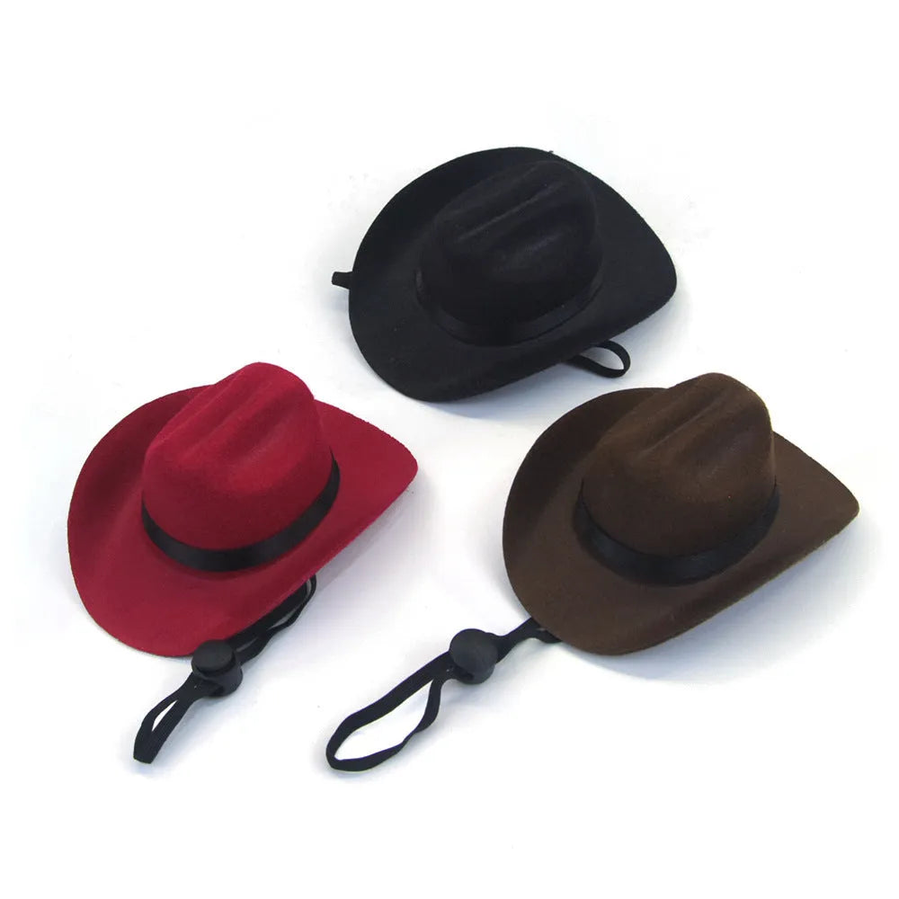 A brown adjustable cowboy hat for a dog or cat on a white background.