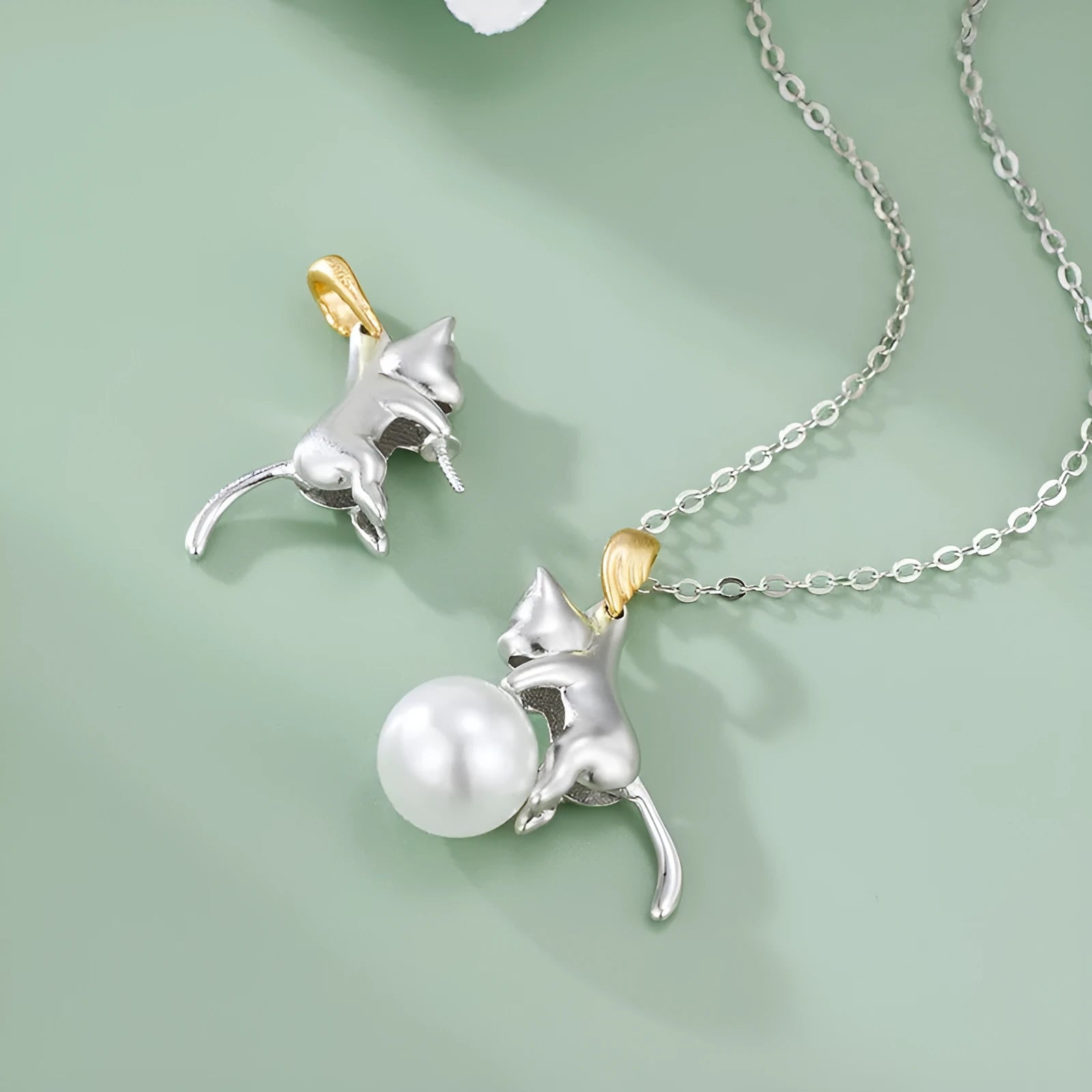 925 sterling silver clavicle chain necklace with cat charm pendant and electroplated finish