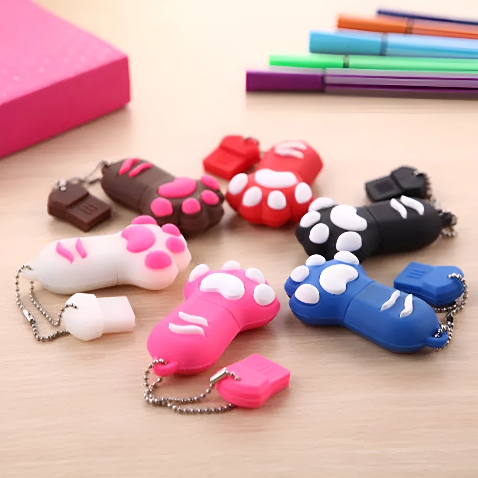 Creative cute cat claw PVC USB flash drive in white with cartoon design showing USB connector