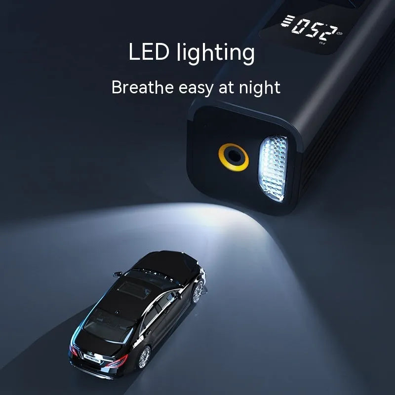 Wireless digital display car air compressor and vacuum cleaner unit with accessories