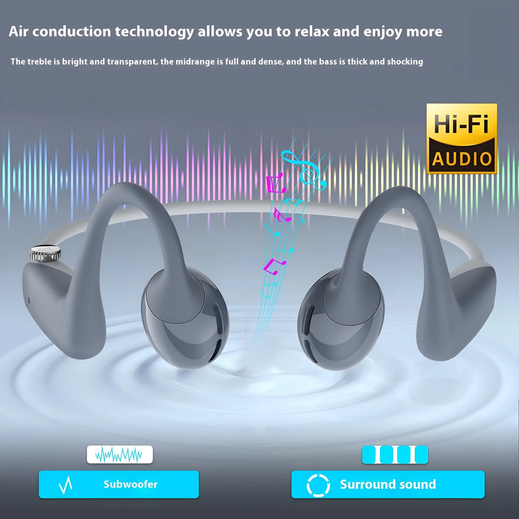Bone conduction open sports Bluetooth headset in blue with ear hook design