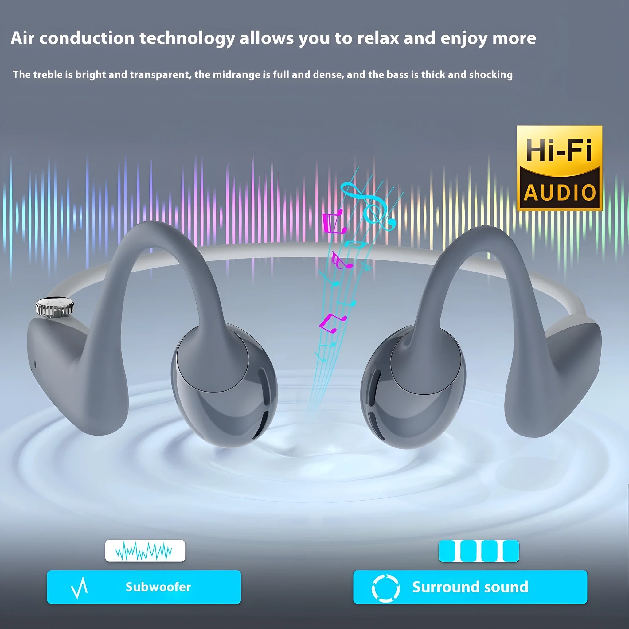 Bone conduction open sports Bluetooth headset in blue with ear hook design