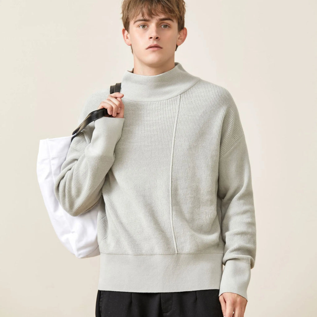 Men's loose fit long sleeve round neck cotton sweater available in grey