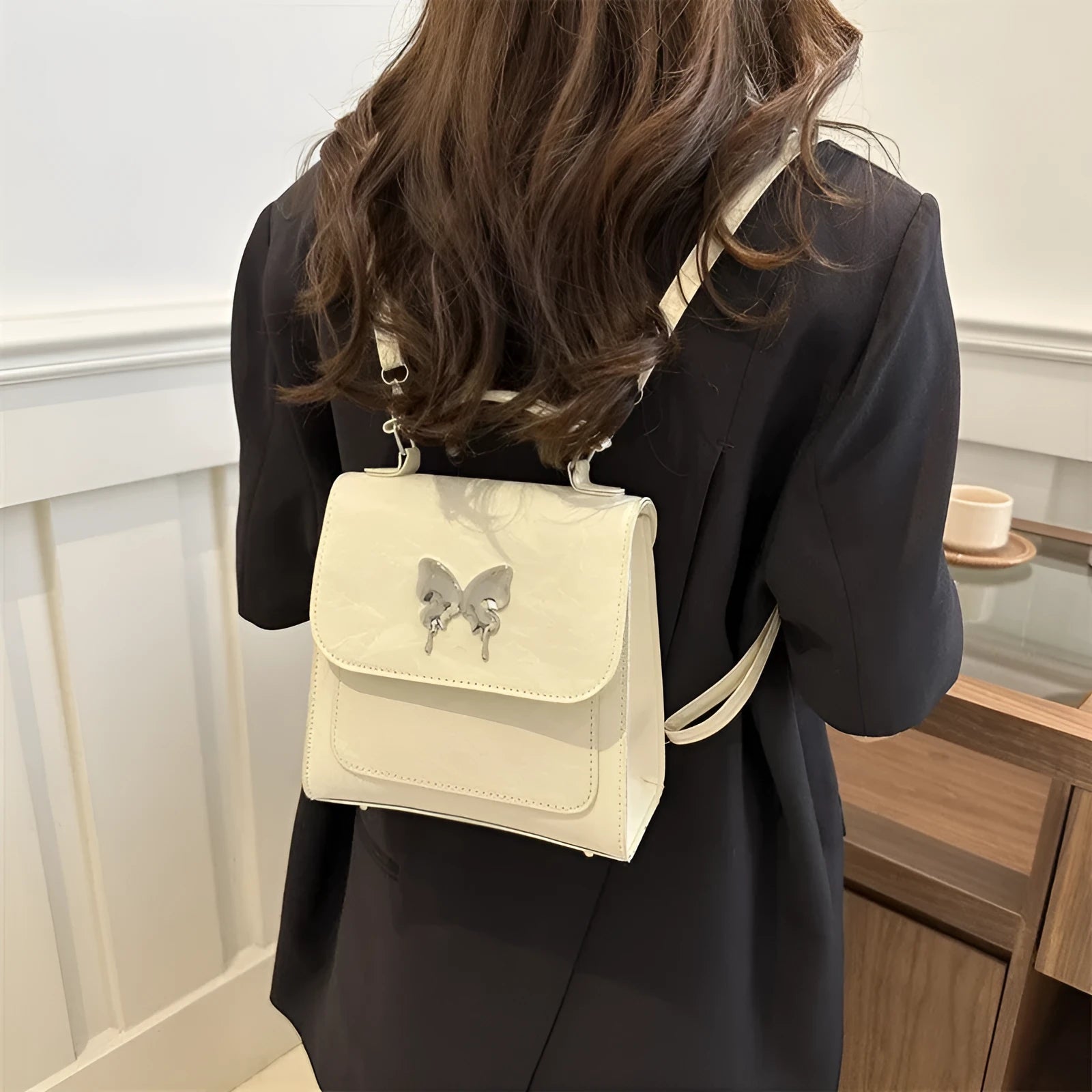 Women's preppy style PU backpack handbag with bow detail in choice of six colours