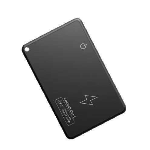 Black slim MFI Findmy Android tracking card with keychain loop, dimensions 84mm by 52mm.