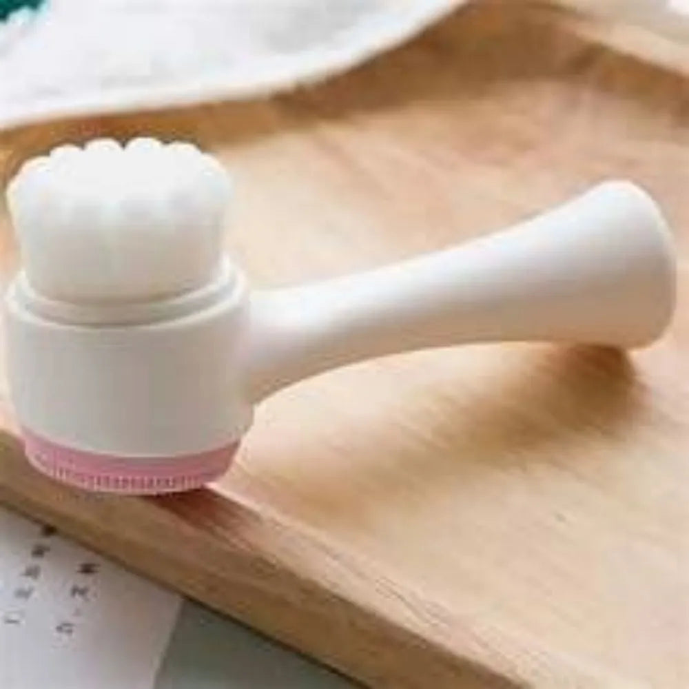 Blue and pink easy-clean nylon pet paw brush for dogs and cats on a white background.