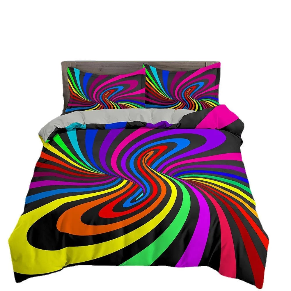 3D digital print bedding bed sheet fitted sheet set in chemical fibre Nordic bedspread style with quilt cover and pillowcase