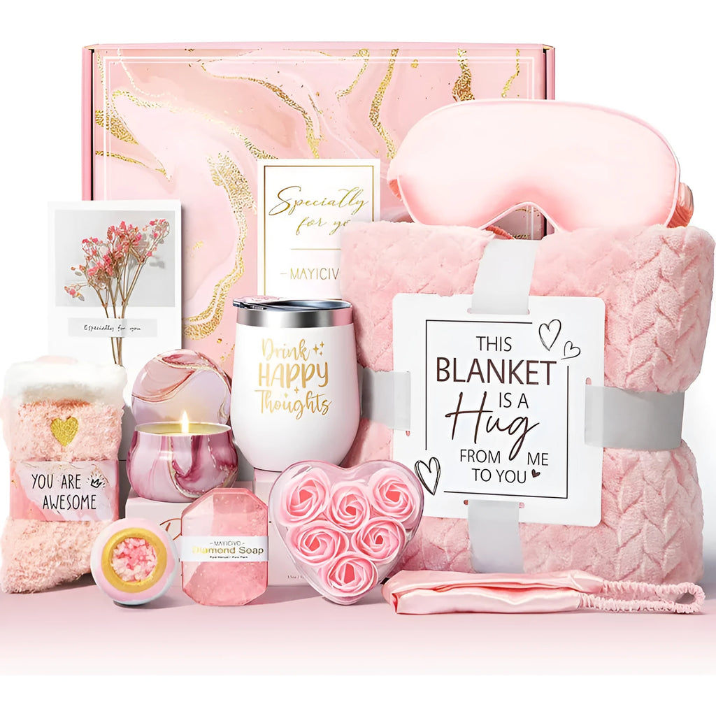 Aromatherapy gift set with candle, soap, and bath salts in modern plastic gift box