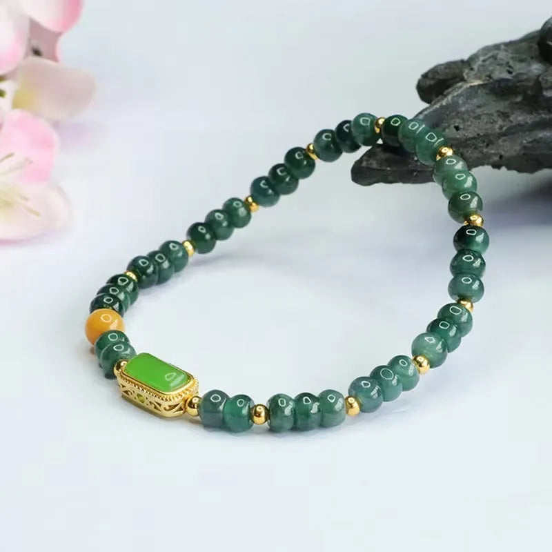 Blue water jade abacus bead bracelet for women with natural stone beads and topaz accents