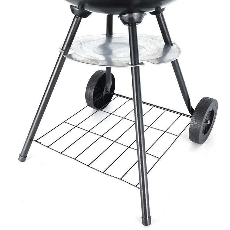 Portable iron barbecue grill with a 14-inch circular apple stove cooking grate.
