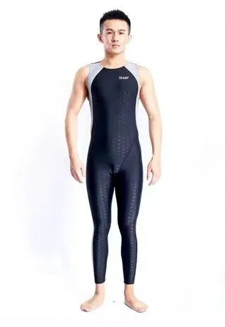 Shark pattern quick-drying sleeveless one-piece swimsuit for women in black and grey