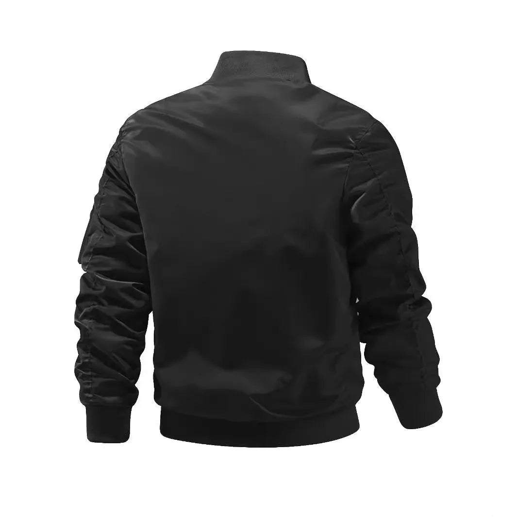 Mens nylon baseball jacket with zipper, regular fit, long sleeves, in army green colour, front view on model