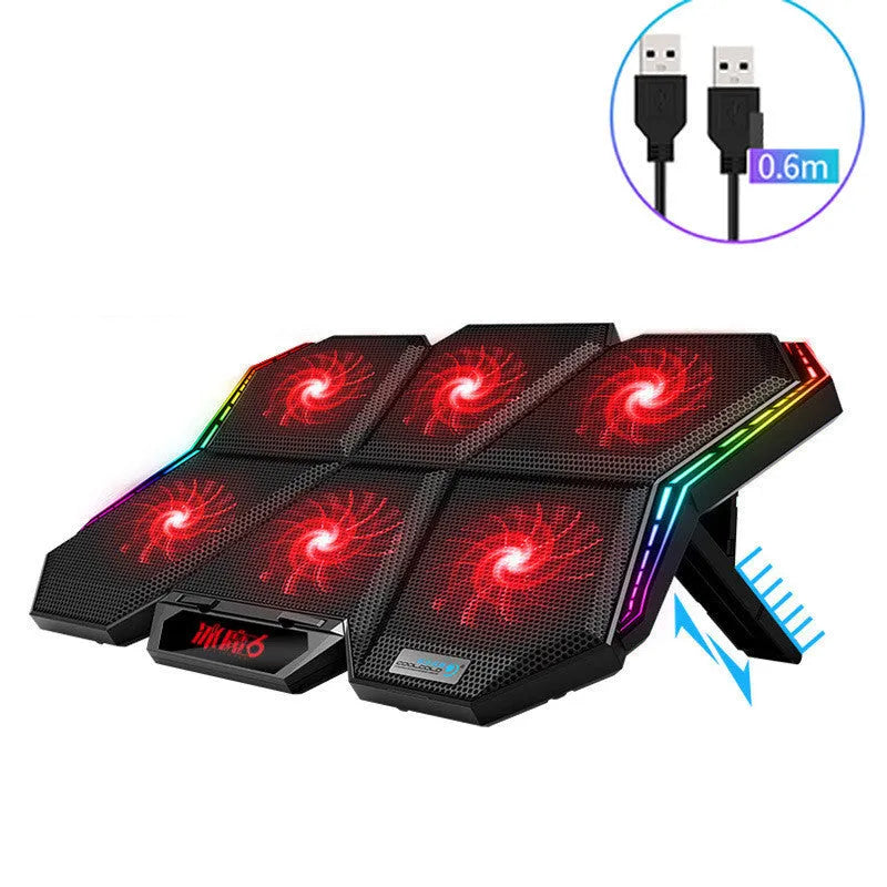 Black and red Ice Magic 6 notebook radiator with six cooling fans for laptops.