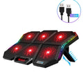 Black and red Ice Magic 6 notebook radiator with six cooling fans for laptops.
