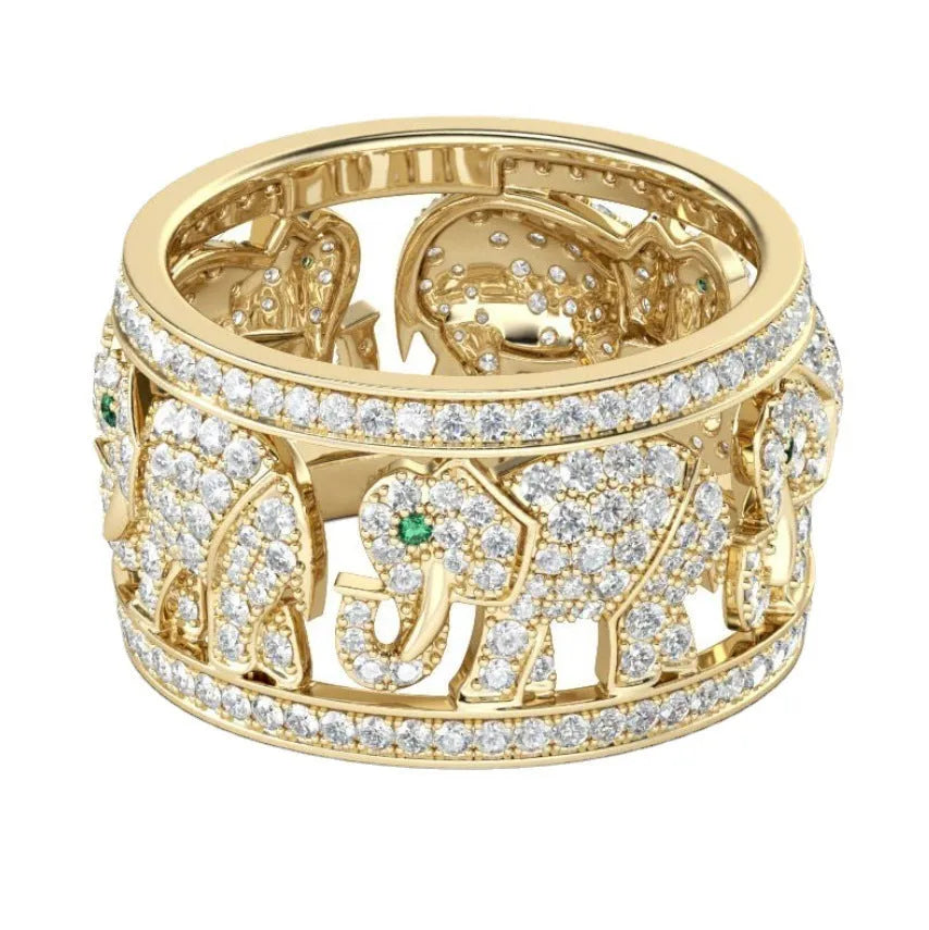 Alloy elephant fashion ring with full diamond design and electroplated finish