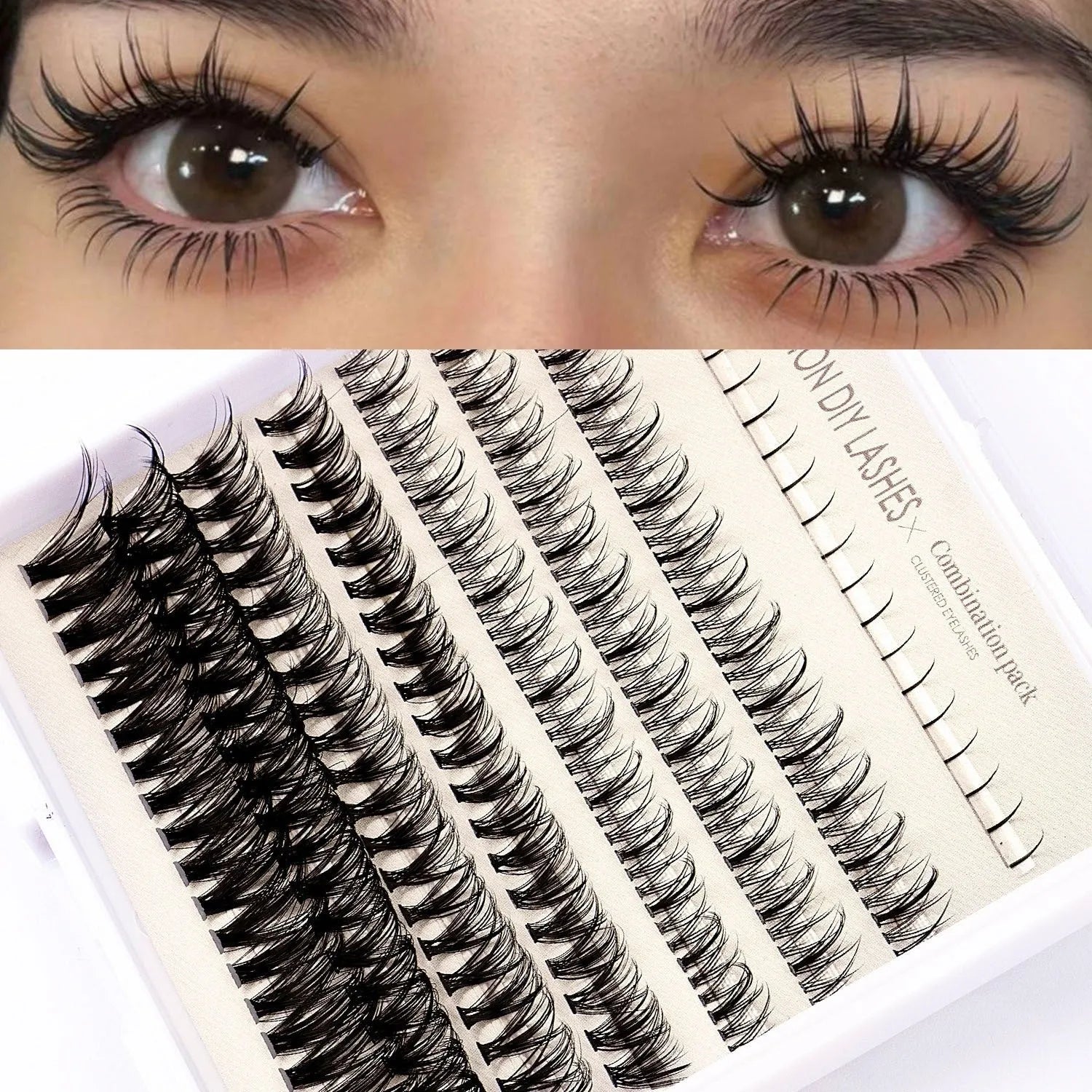 DIY false eyelash glue suit set with segmented artificial fibre lashes and dual-colour glue with brush tweezers
