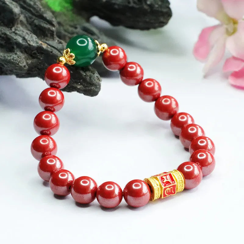 Emperor sandstone six words motto bracelet made from cinnabar with 8mm thickness and adjustable design