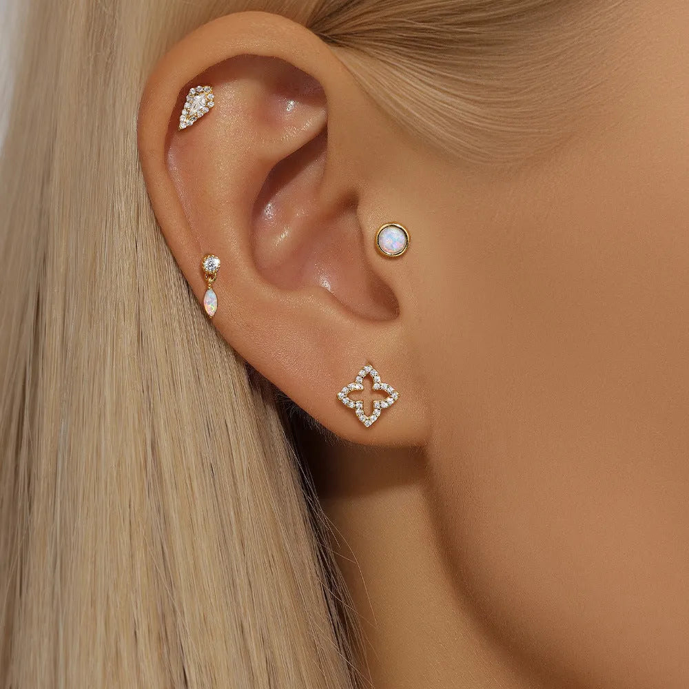 S925 sterling silver flat column thread ear bone stud in a gold-plated finish.